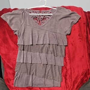 Maurices Gray Ruffled Asymmetrical Blouse Short Sleeve